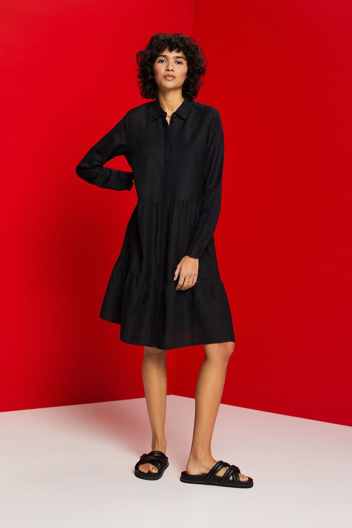 Linen blend mini shirt dress, BLACK, detail image number 4