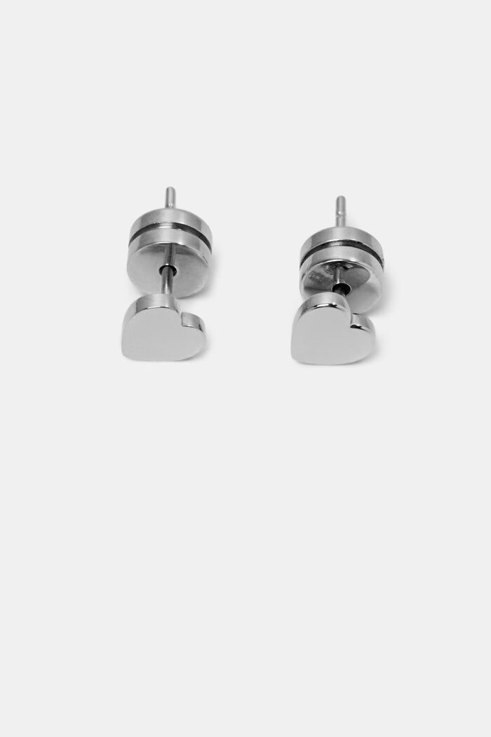 Stainless Steel Heart Stud Earrings, SILVER, detail image number 0