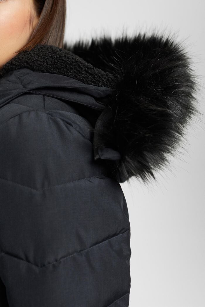 Quilted jacket with faux fur hood, BLACK, detail image number 0