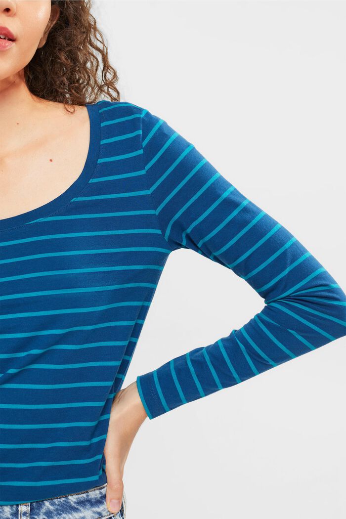 Long sleeve top with a striped pattern, PETROL BLUE, detail image number 0
