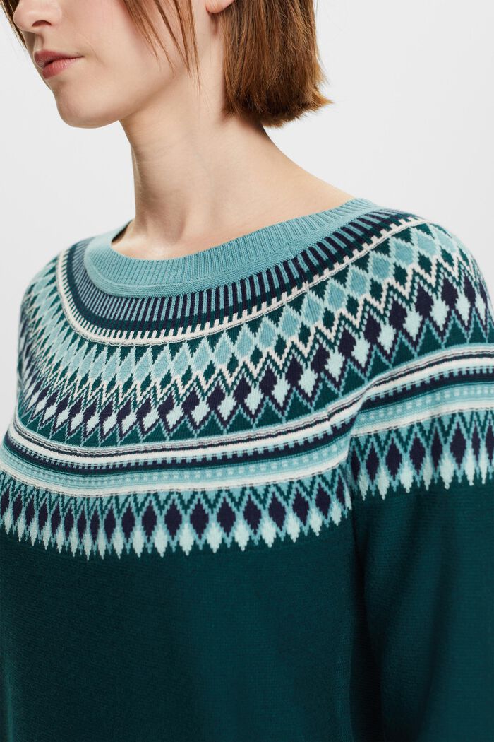 Cotton Jacquard Sweater, EMERALD GREEN, detail image number 3