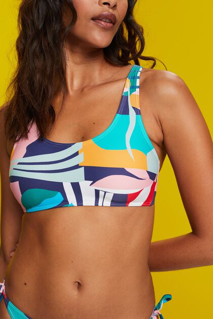 Croptop-style padded bikini top with print