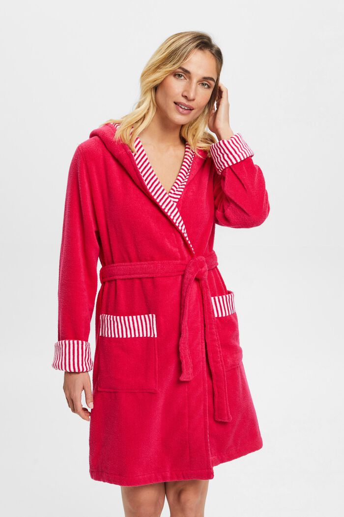 Terry cloth bathrobe with striped lining, RASPBERRY, detail image number 0