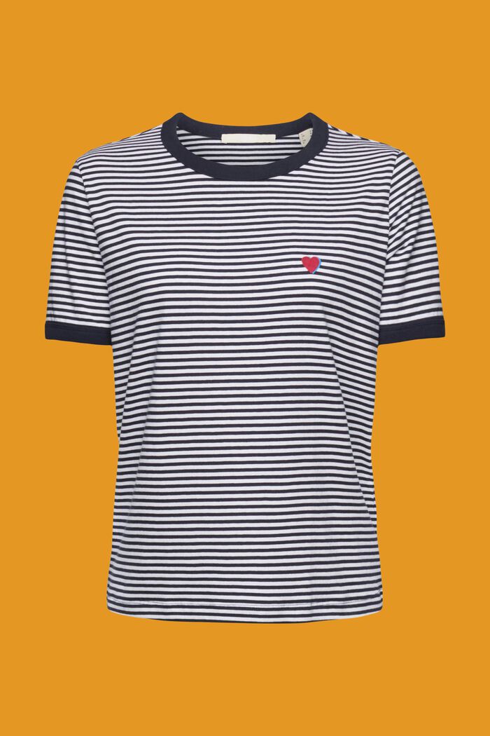 Striped cotton t-shirt with embroidered motif, NAVY, detail image number 6