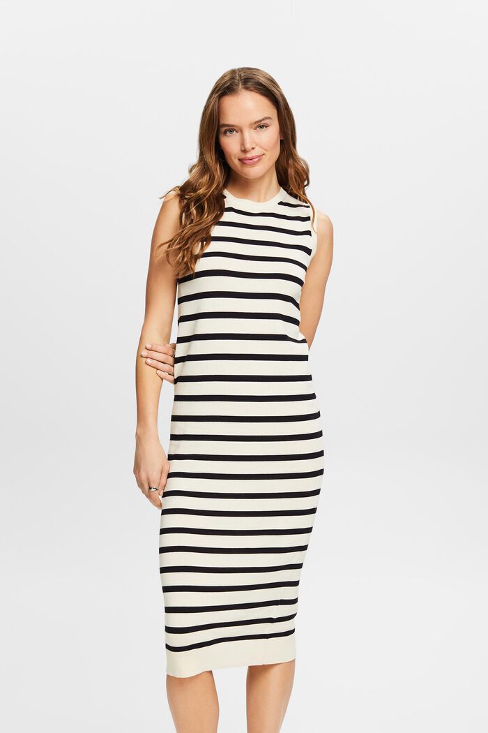Striped Sleeveless Midi Dress, CREAM BEIGE, detail image number 0