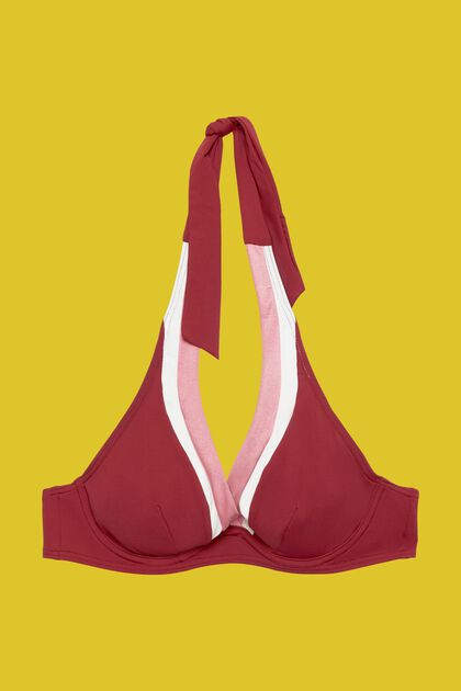 Tri-colour underwired halteneck bikini top