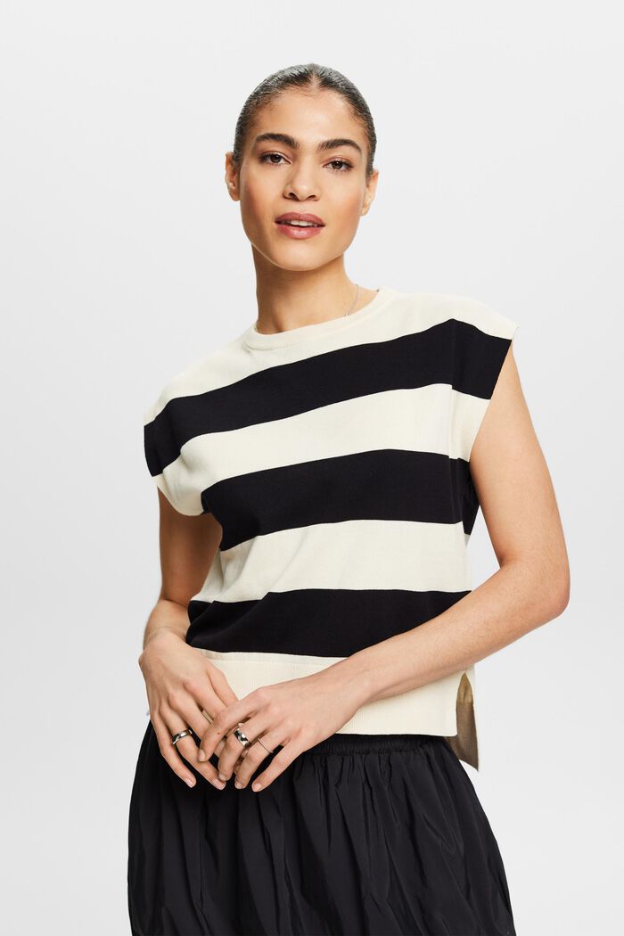 Striped Sleeveless Sweater, CREAM BEIGE, detail image number 0