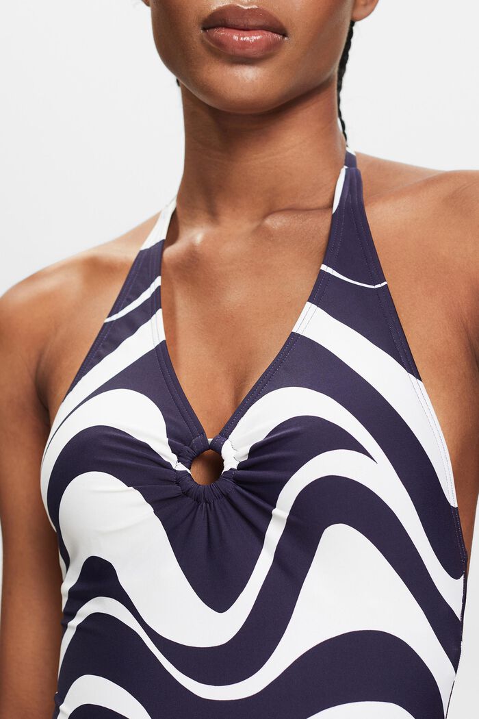 Printed Halter One-Piece Swimsuit, NAVY, detail image number 2