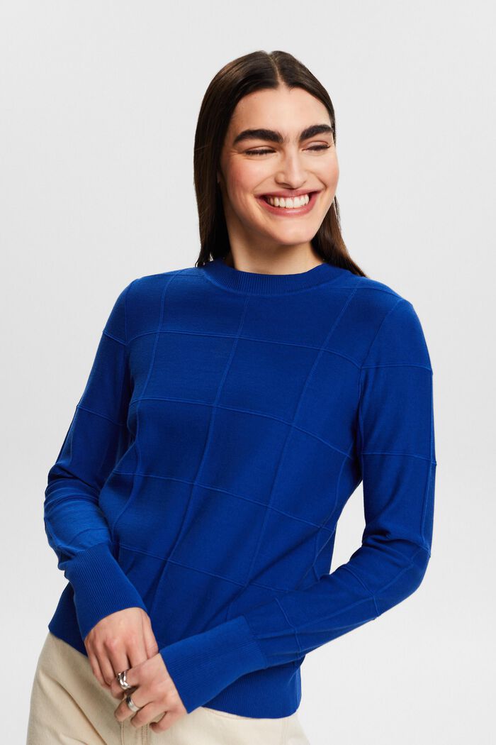 Textured Tonal Grid Sweater, BRIGHT BLUE, detail image number 0