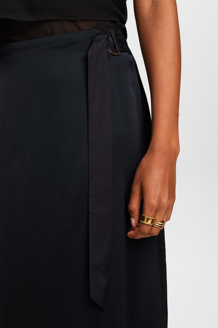 Satin Wrap Midi Skirt, BLACK, detail image number 4