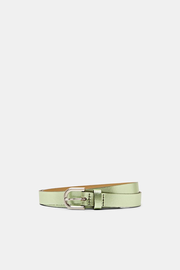 Metallic Leather Belt, LIGHT AQUA GREEN, detail image number 0