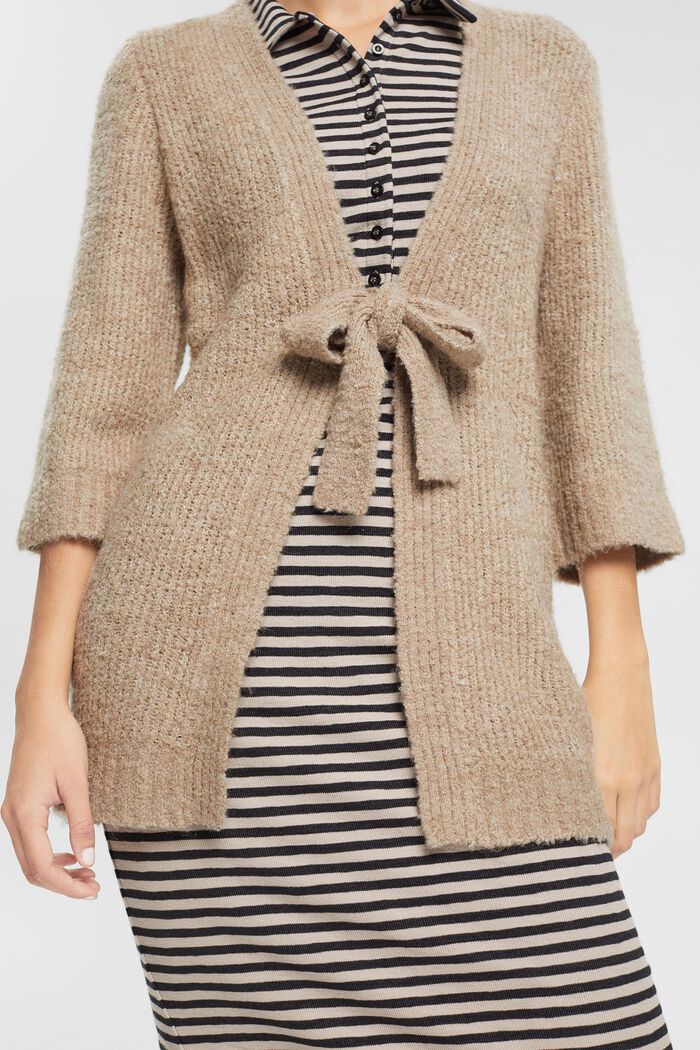 Wool blend cardigan with tie belt, LIGHT TAUPE, detail image number 0