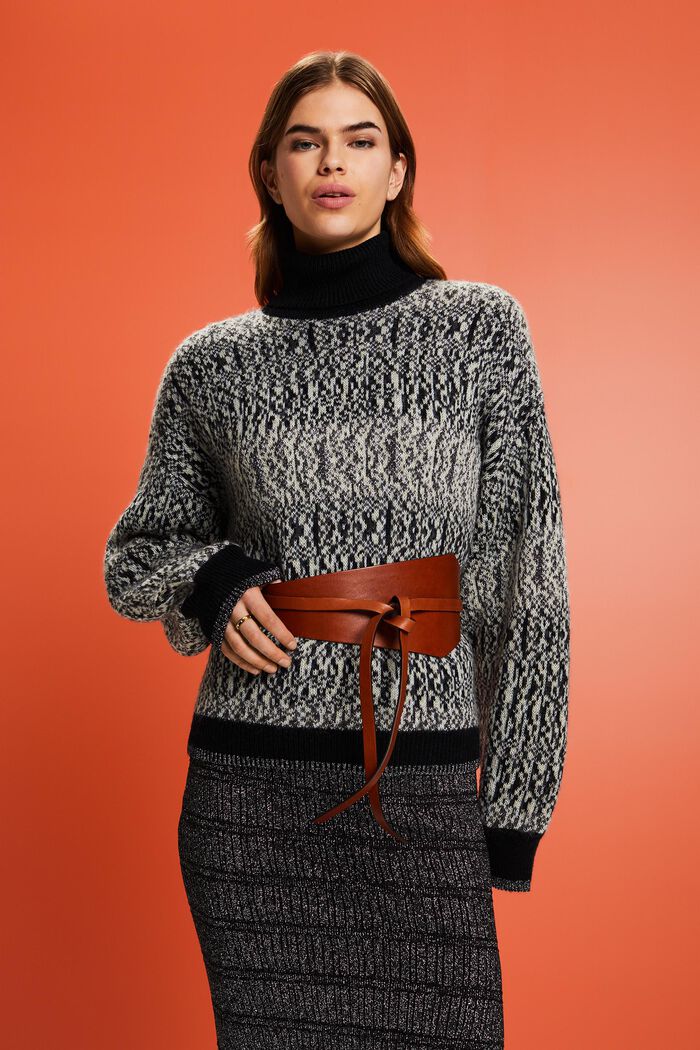 Jacquard Lamé Sweater, BLACK, detail image number 0