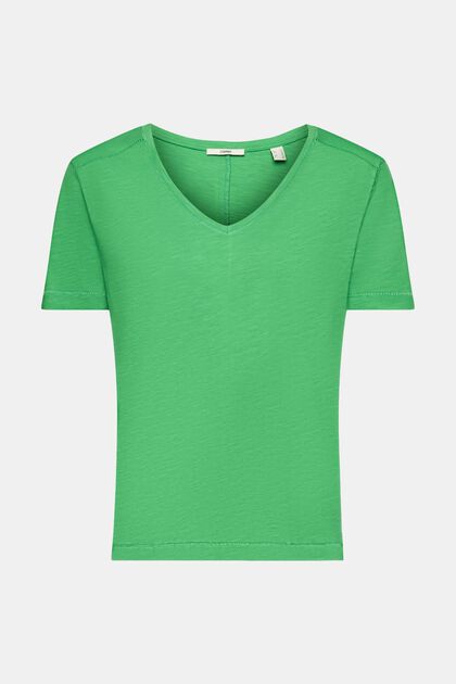 V-neck cotton t-shirt with decorative stitching