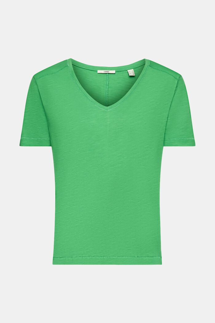 V-neck cotton t-shirt with decorative stitching, GREEN, detail image number 6