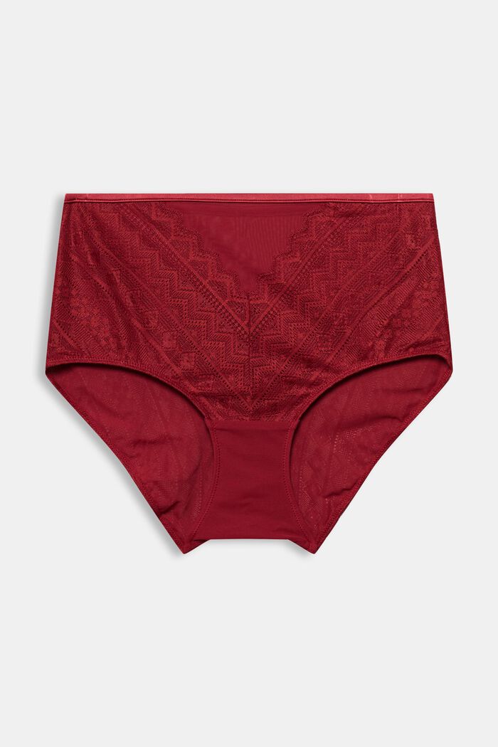 Made of recycled material: high-waisted briefs with lace, CHERRY RED, overview