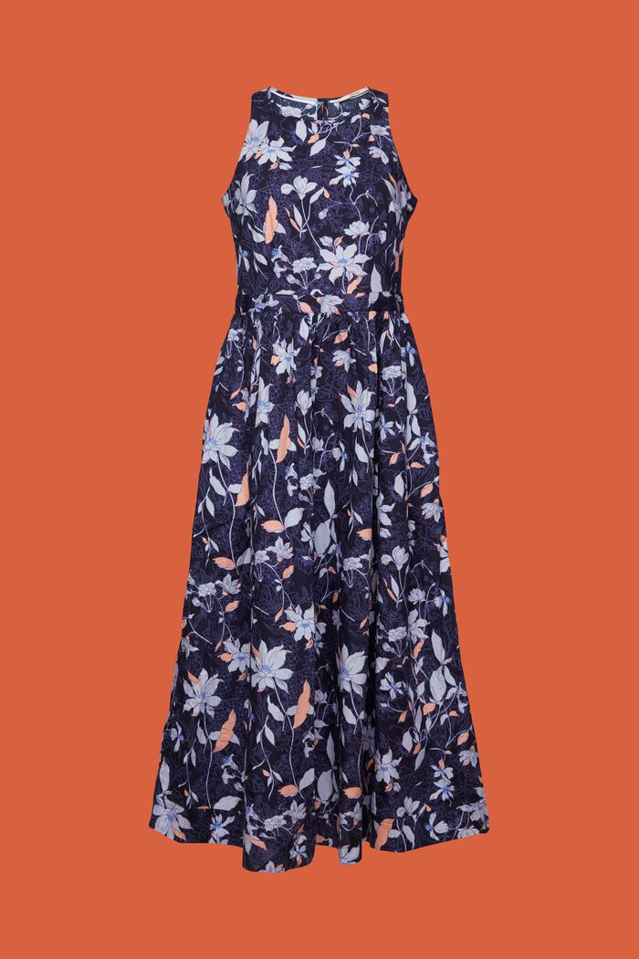 Patterned midi dress, 100% cotton, DARK BLUE, detail image number 5