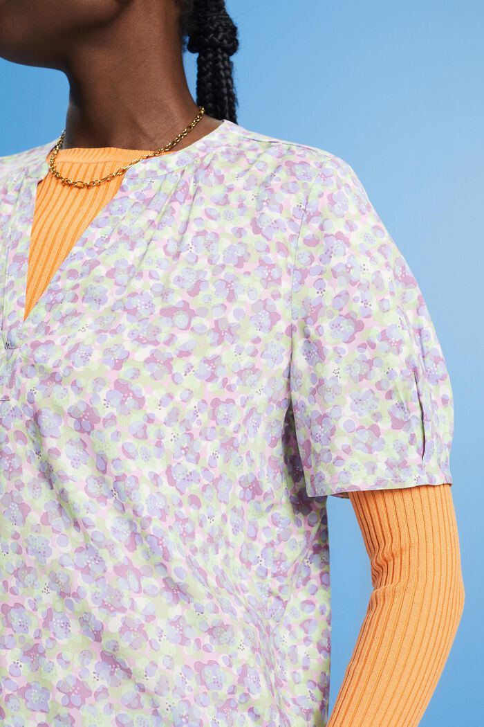 Floral split neck blouse, PURPLE, detail image number 2