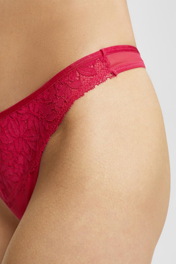 Mesh thong with floral lace, PINK FUCHSIA, detail image number 0