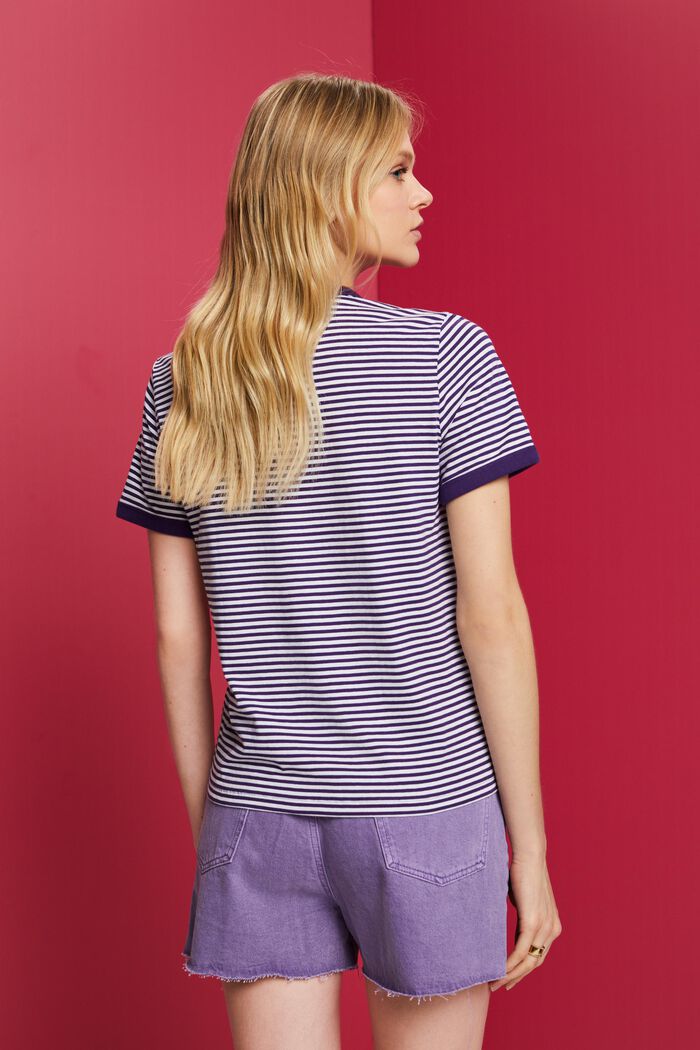 Striped cotton t-shirt with embroidered motif, DARK PURPLE, detail image number 3