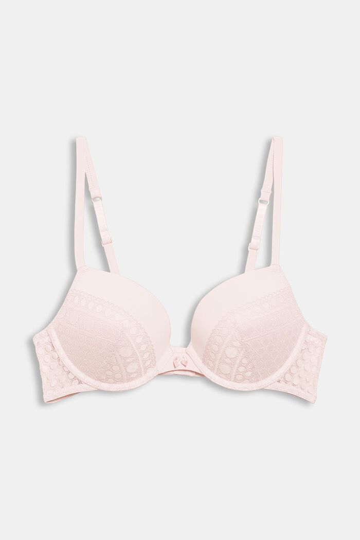 Push-up underwire bra with a lace trim, OLD PINK, overview