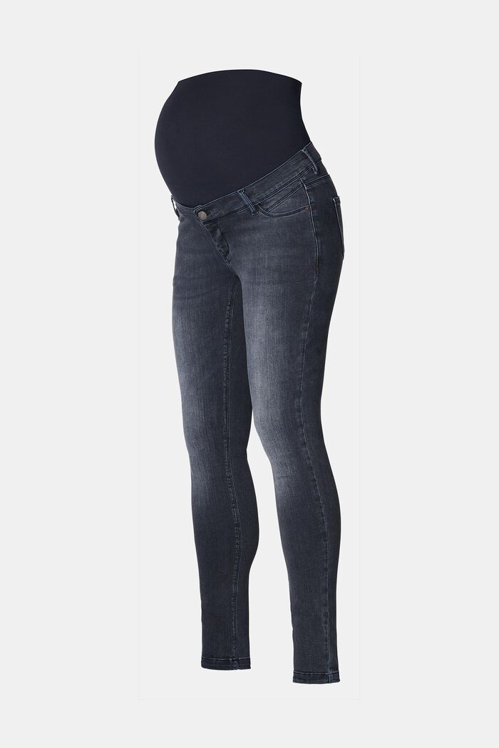 Stretch jeans with an over-bump waistband, BLACK BLUE WASHED, overview