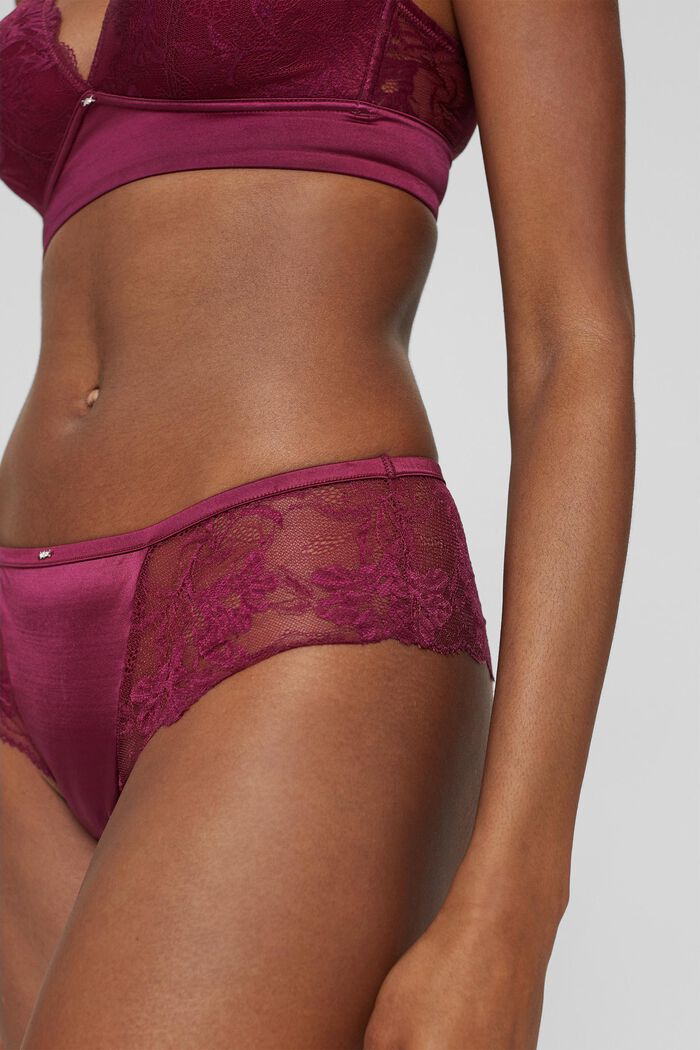 Brazilian shorts made of lace and microfibre, DARK PINK, detail image number 1