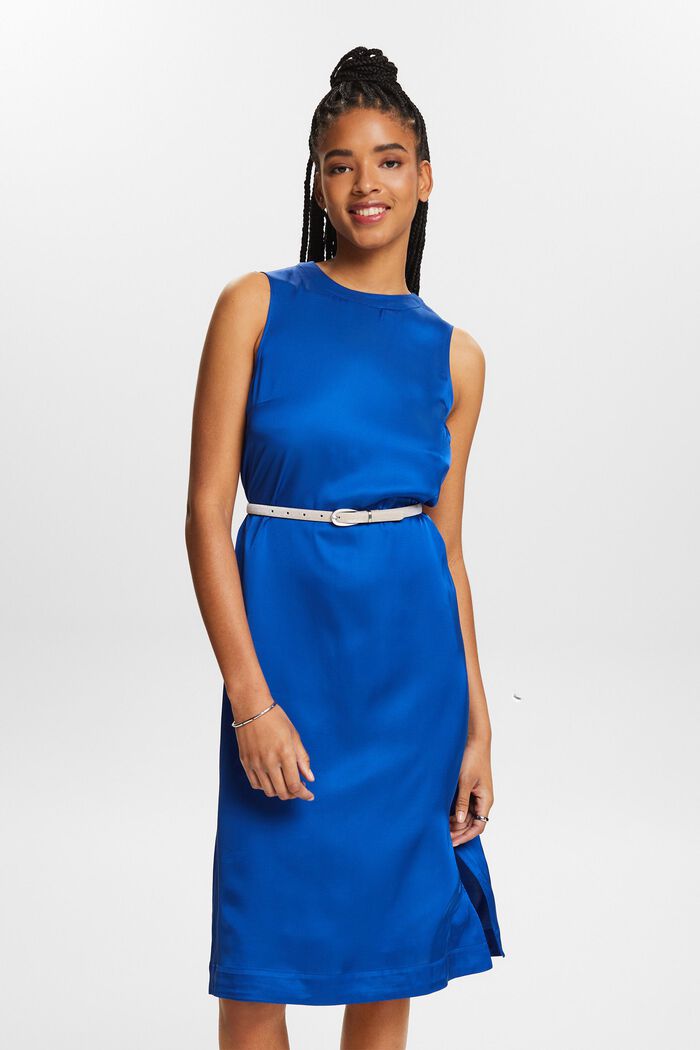 Satin Sleeveless Shift Dress, BRIGHT BLUE, detail image number 0