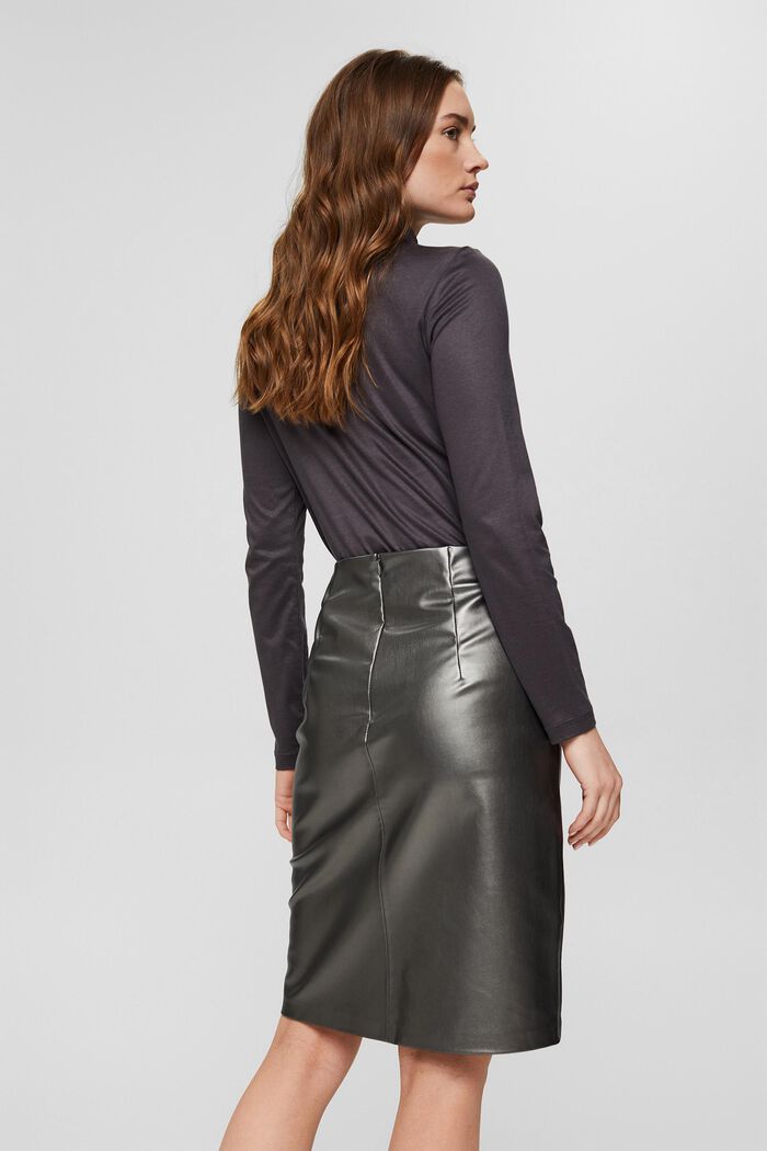 Vegan: faux leather pencil skirt, GUNMETAL, detail image number 3