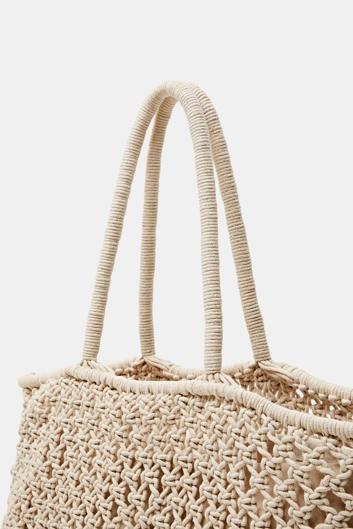 Oversized Striped Crochet Tote, OFF WHITE, detail image number 1