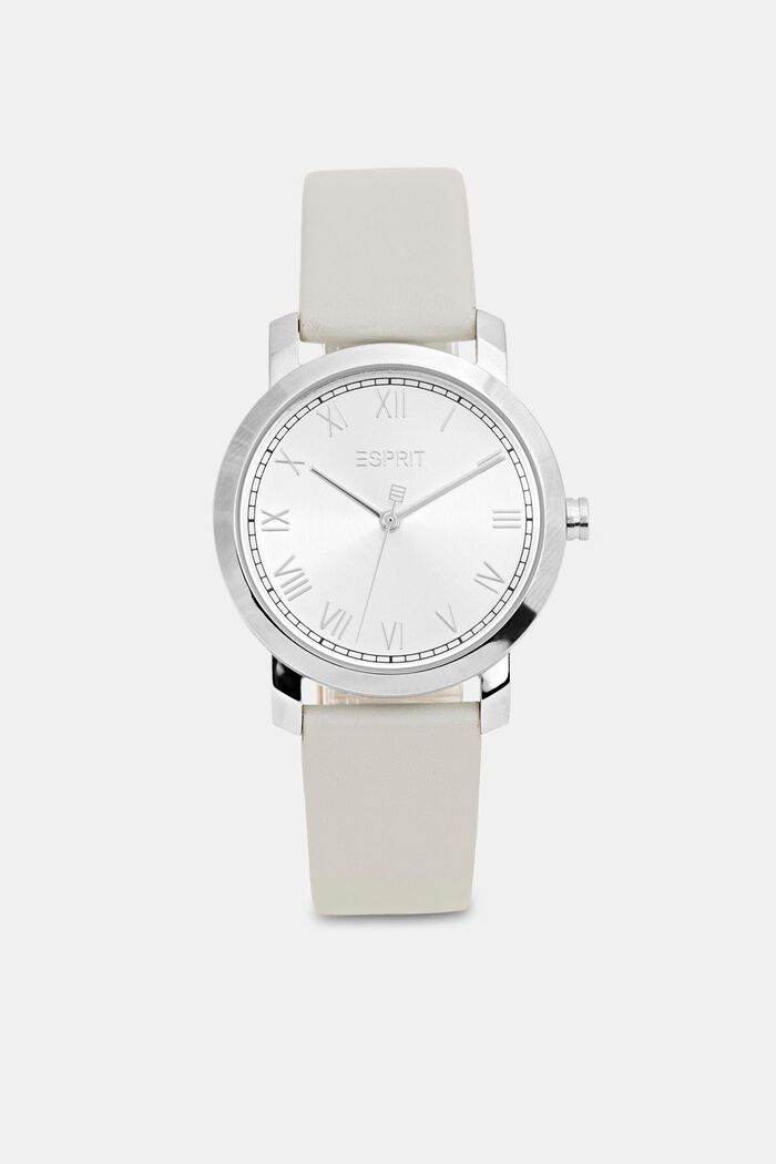 Stainless-steel watch with a leather strap, GREY, detail image number 0