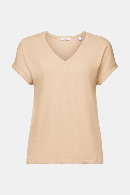 Cotton-Linen V-Neck T-Shirt