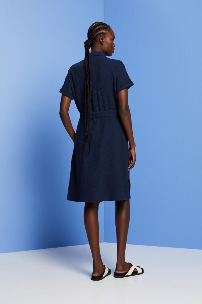 Casual shirt dress with a tie belt, 100% cotton, NAVY, detail image number 3