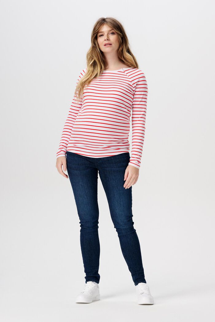 MATERNITY Organic Cotton-Blend Striped T-Shirt, MISSION RED, detail image number 1