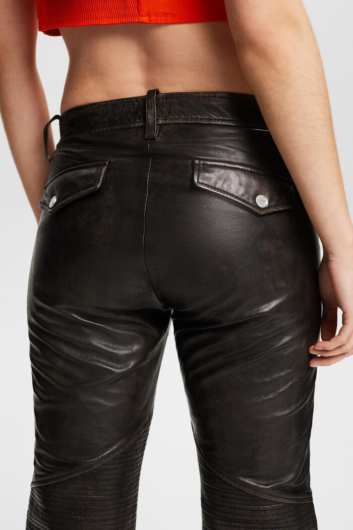 Mid-Rise Straight Leather Pants, BLACK, detail image number 3