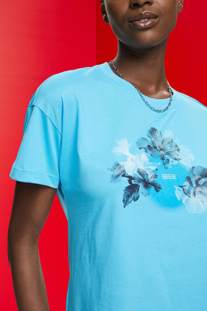 Cotton t-shirt with print, TURQUOISE, detail image number 2