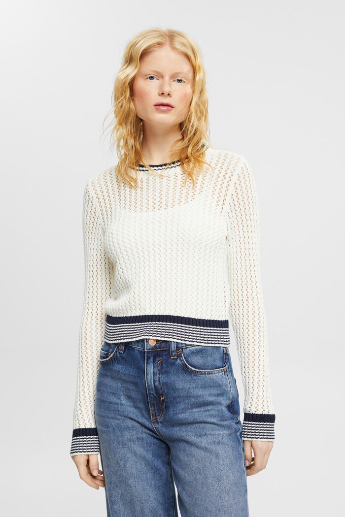 Organic cotton structured jumper, OFF WHITE, detail image number 0