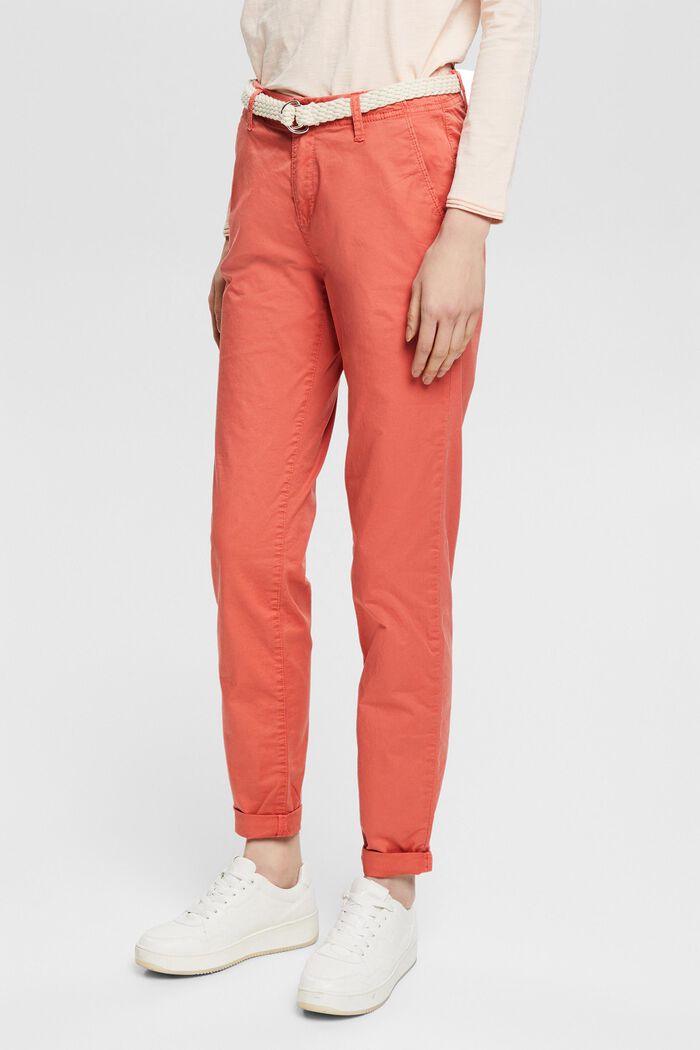 Chinos with braided belt, CORAL, detail image number 0