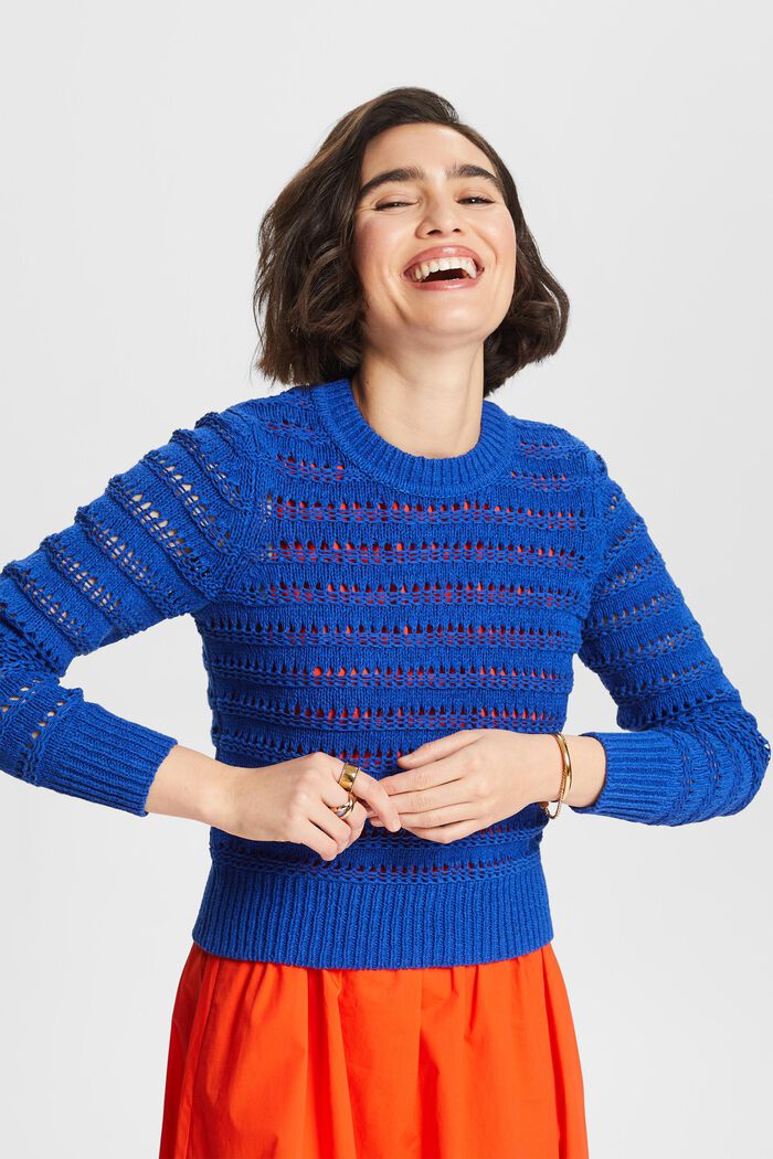 Open-Knit Sweater, BRIGHT BLUE, detail image number 0