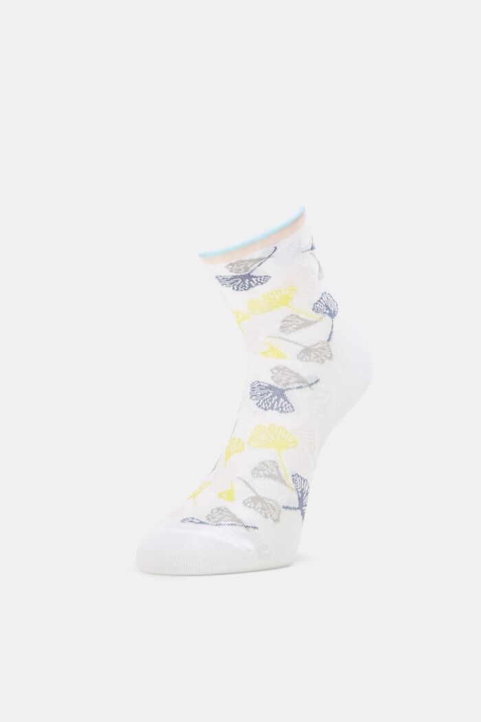 Socks with gingko motifs and rolled cuffs, WHITE, overview