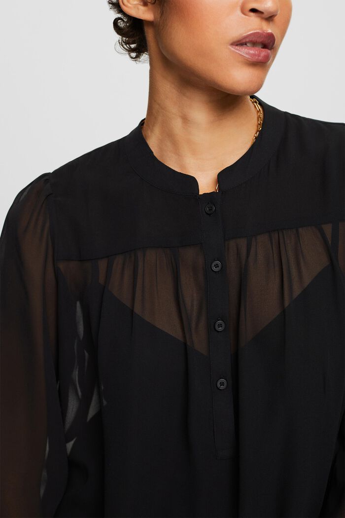 Long-Sleeve Chiffon Blouse, BLACK, detail image number 2