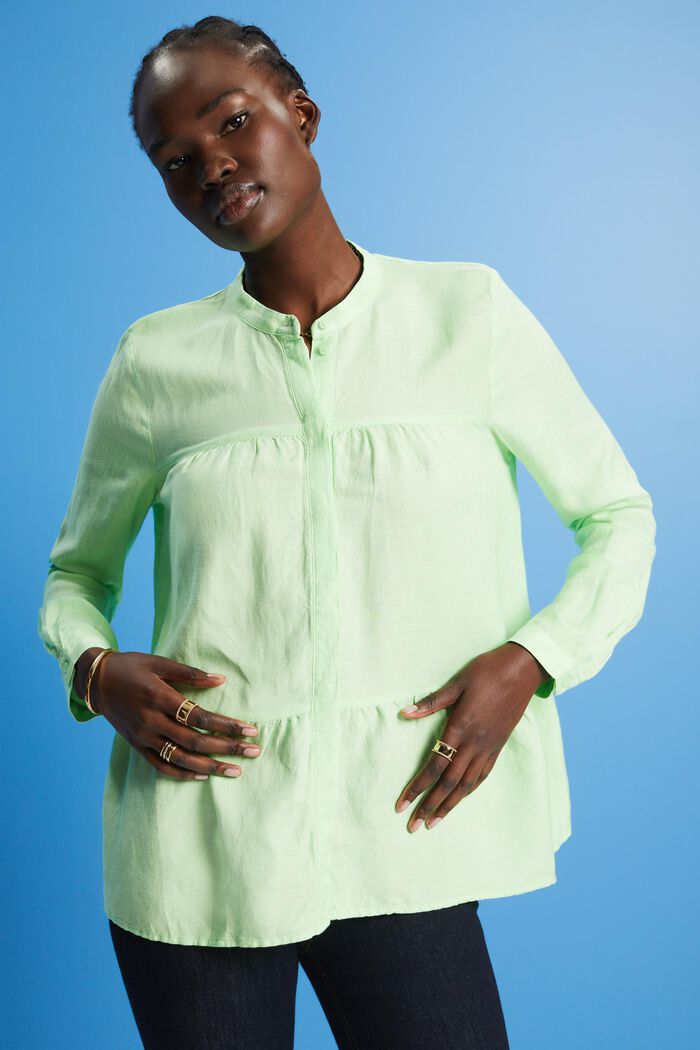 Linen blend blouse, CITRUS GREEN, detail image number 0