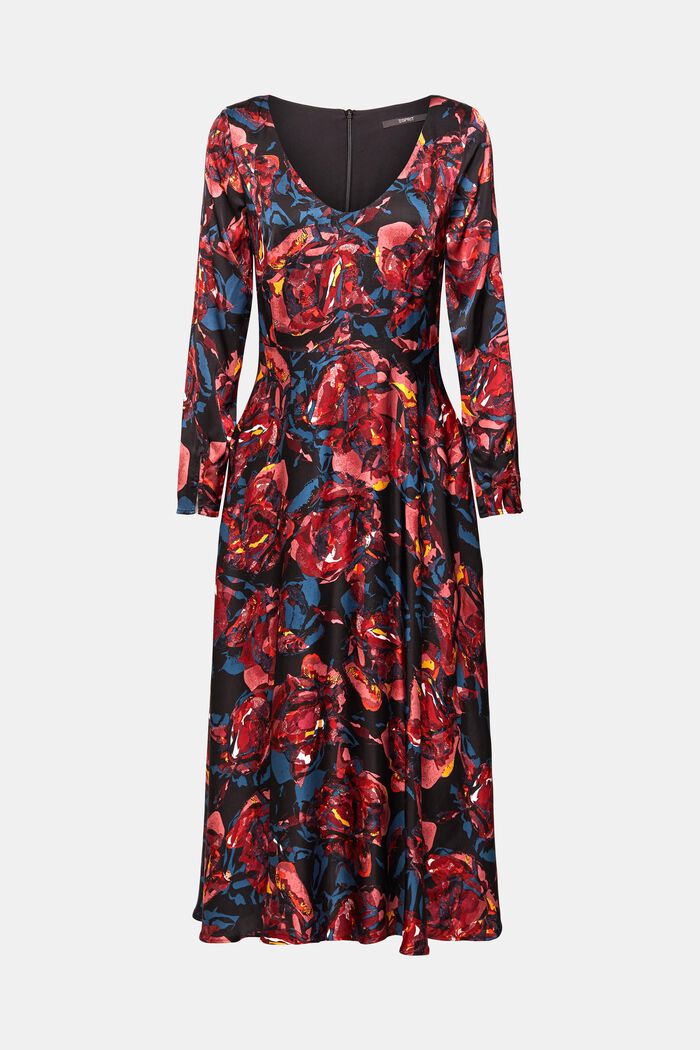 Patterned satin dress, LENZING™ ECOVERO™, BLACK, detail image number 5
