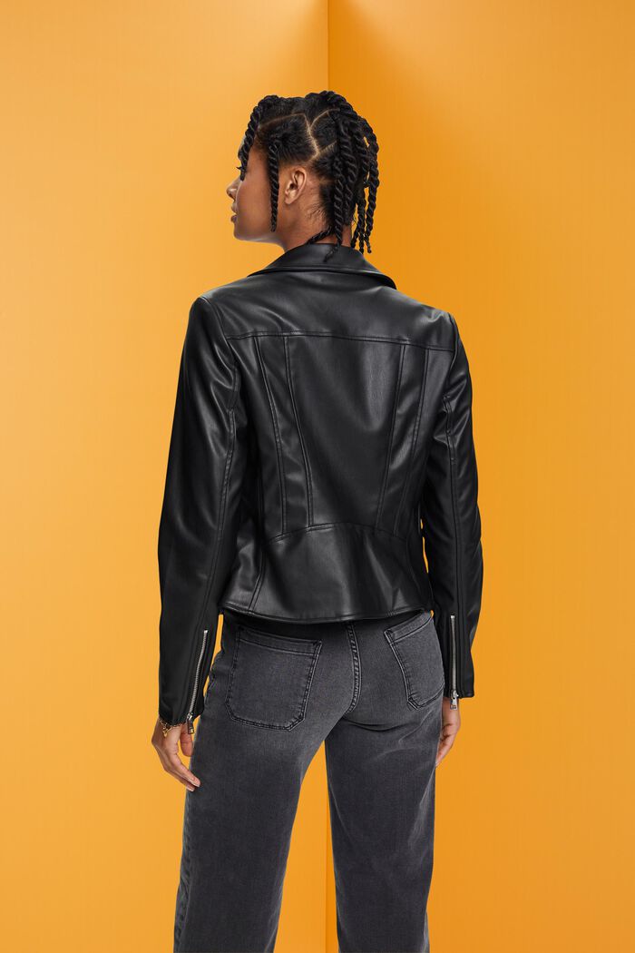 Slim fit faux leather biker jacket, BLACK, detail image number 3
