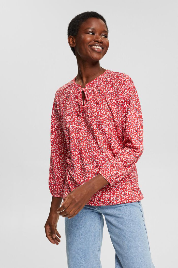 Long sleeve top in a blouse look made of blended organic cotton