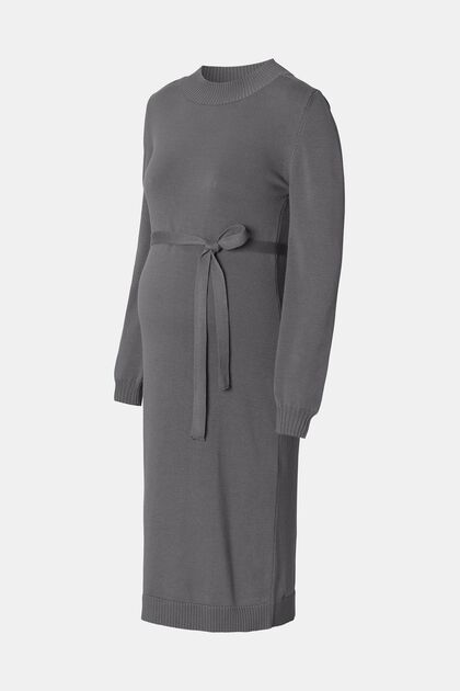 Knitted midi dress with detachable belt, MEDIUM GREY, overview