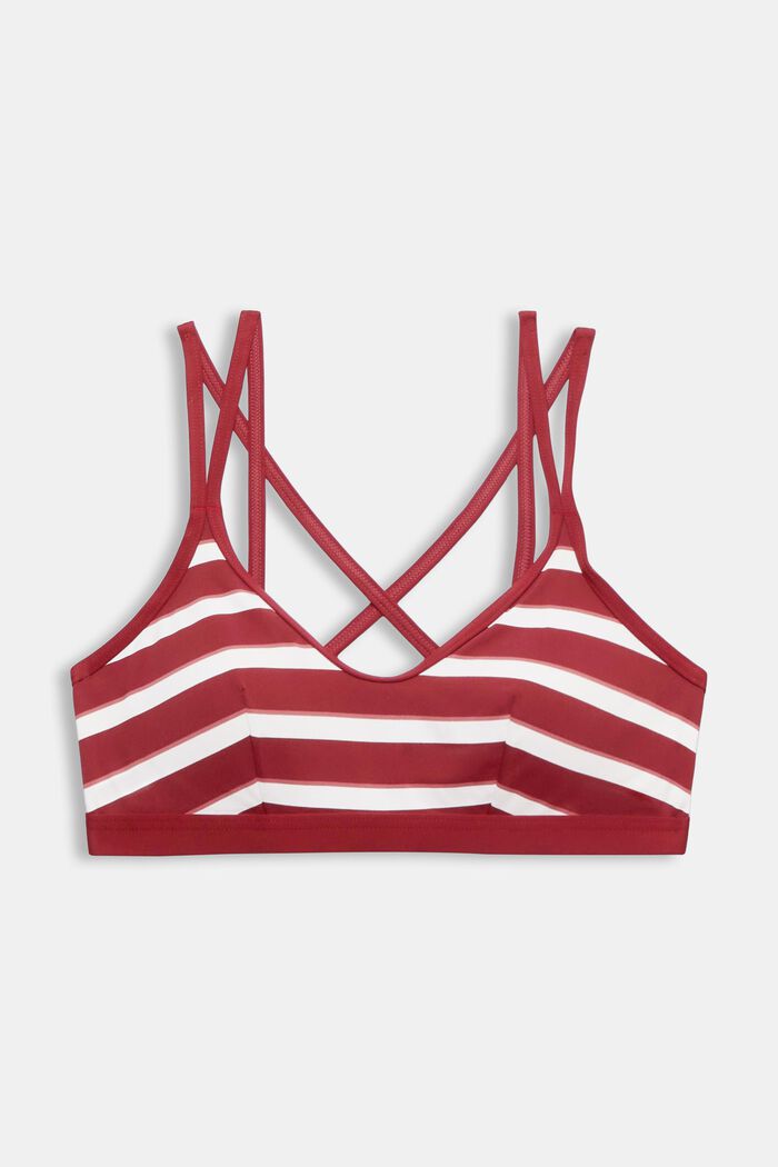 Padded bikini top with stripes & crossover straps, DARK RED, detail image number 4