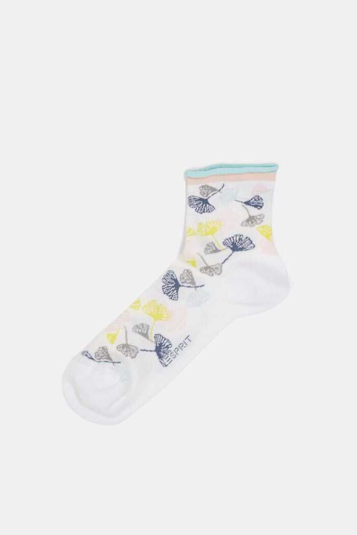 Socks with gingko motifs and rolled cuffs, WHITE, detail image number 0