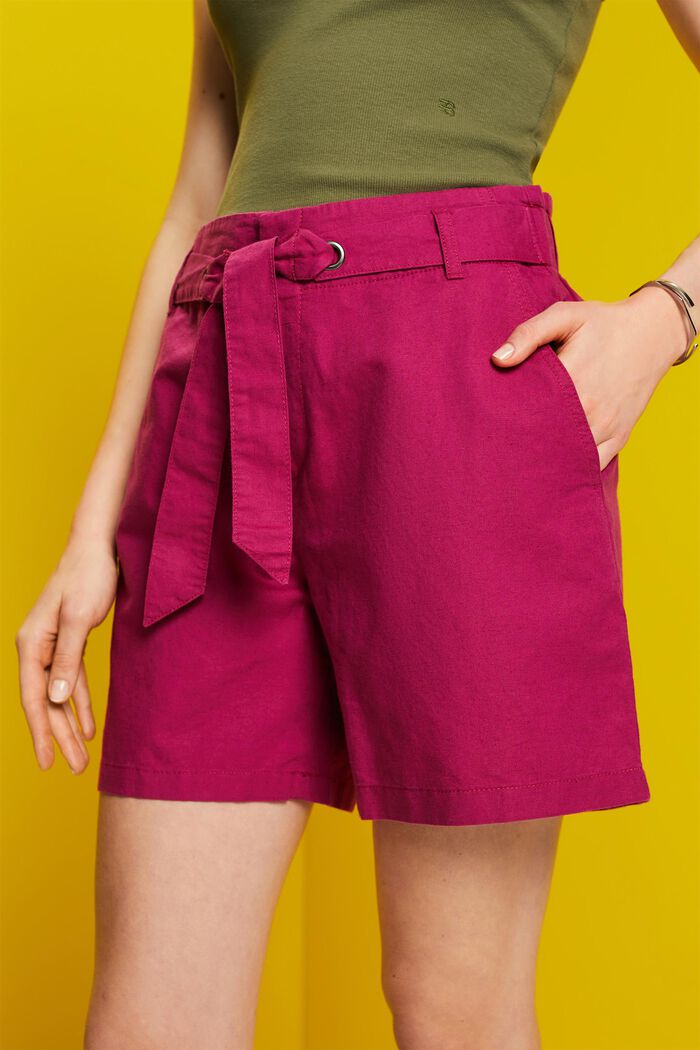 Shorts with a tie belt, cotton-linen blend, DARK PINK, detail image number 2