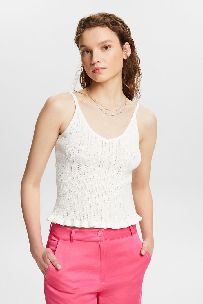 Pointelle Knit Tank Top, OFF WHITE, detail image number 0